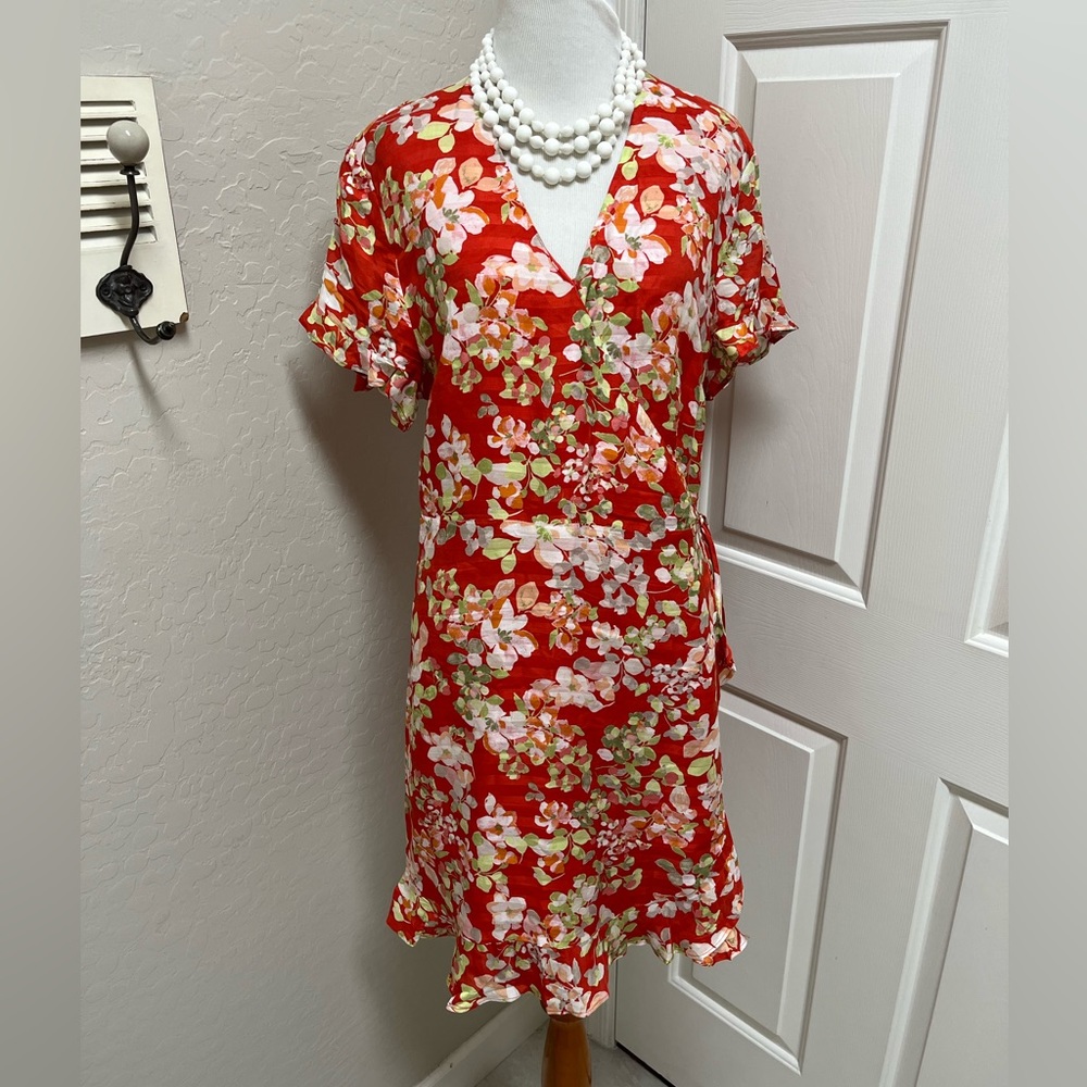 J JILL PL PAPAYA WRAP FLORAL DRESS LARGE PETITE